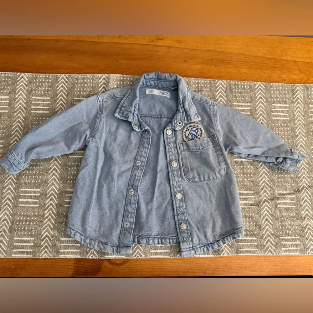 Zara Light Blue Denim Overalls Top with Patch